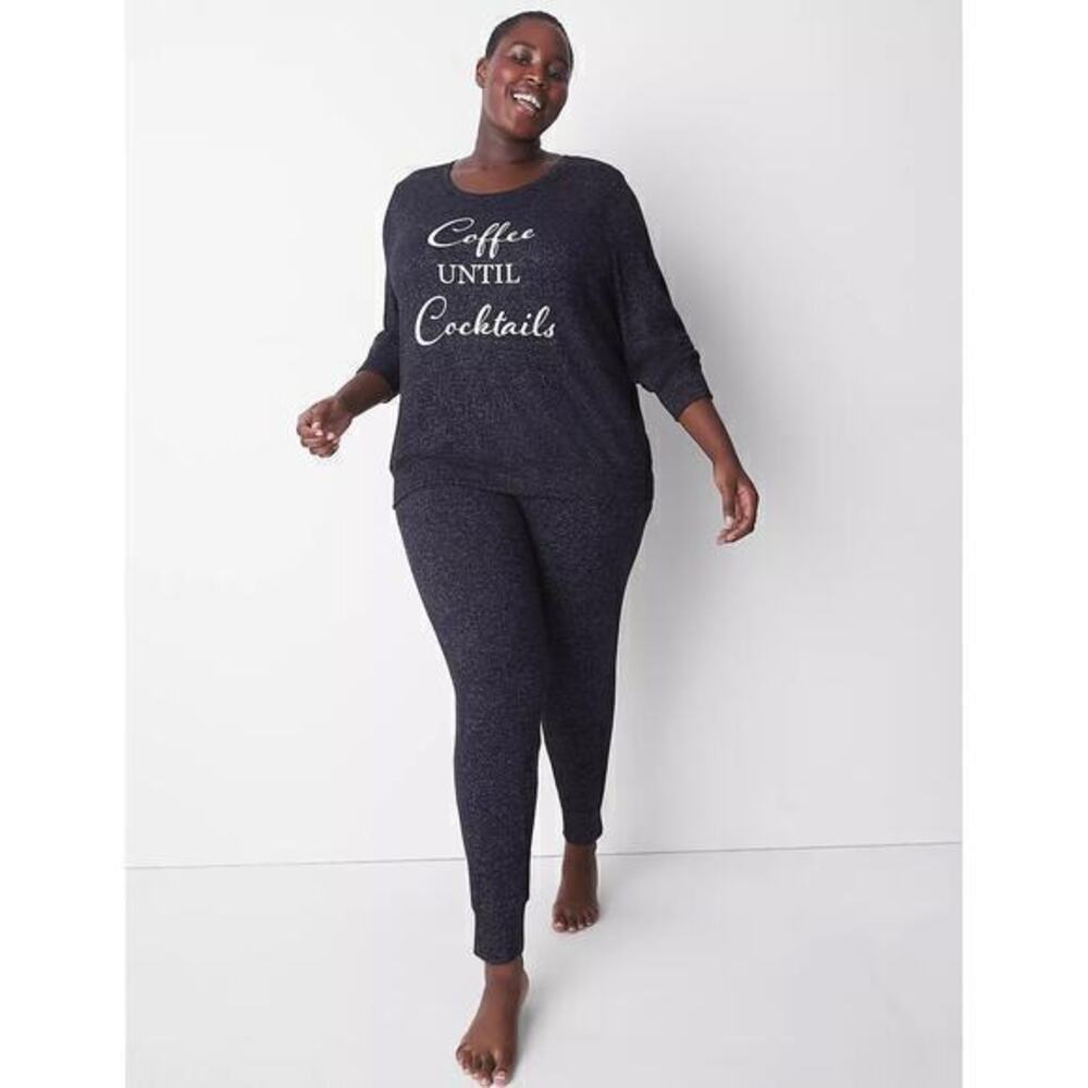 Cacique Coffee until Cocktails plus size 18 20 gray Jersey Top & Jogger PJ Set